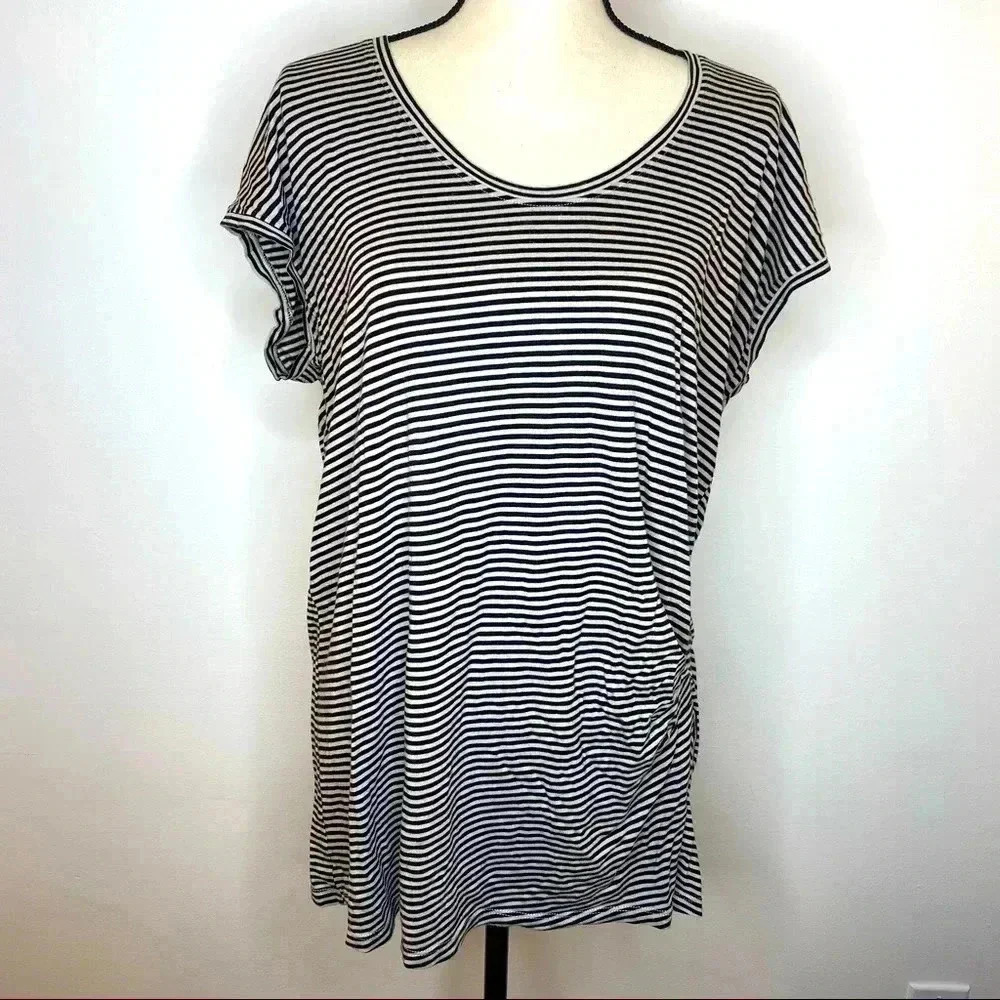 Vince Striped Tee Large Cotton Blend EUC Ruching at Side​​